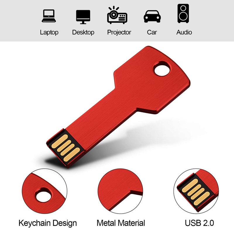 RAOYI 10 Pack 4GB USB Flash Drive USB 2.0 Metal Key Shape Memory Stick Thumb Drive Pen Drive-Red - Image 2
